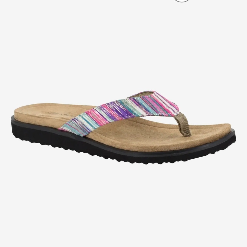 Easy Street Stevie Women’ Flip Flop Sandals Striped Metallic Purple sz 10
